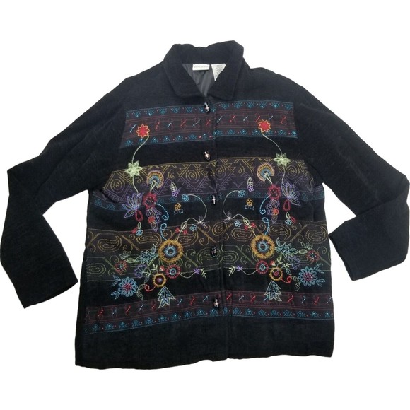 White Stag Jackets & Blazers - WHITE STAG Floral Embroidered Tapestry Lined Jacket Black Beaded Womens L 12/14